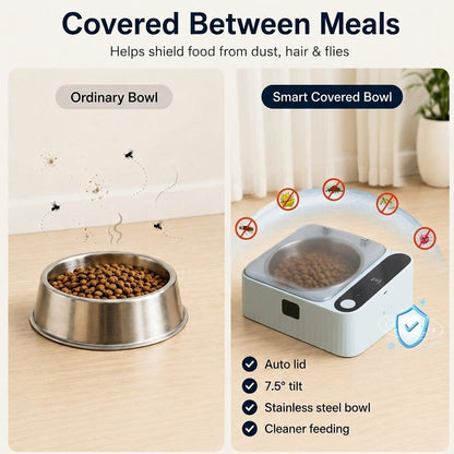 Motion-Sensing Covered Stainless Steel Cat Bowl (For Cats & Small Dogs)
