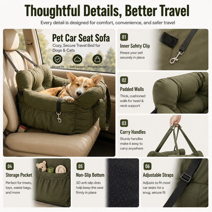 Padded Bolster Non-Slip Pet Car Seat