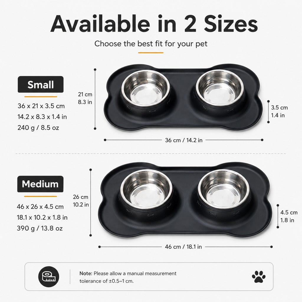 Double écuelle pour animaux en silicone antidérapante et anti-débordement (bols en inox amovibles)