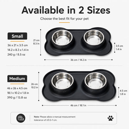 Double écuelle pour animaux en silicone antidérapante et anti-débordement (bols en inox amovibles)