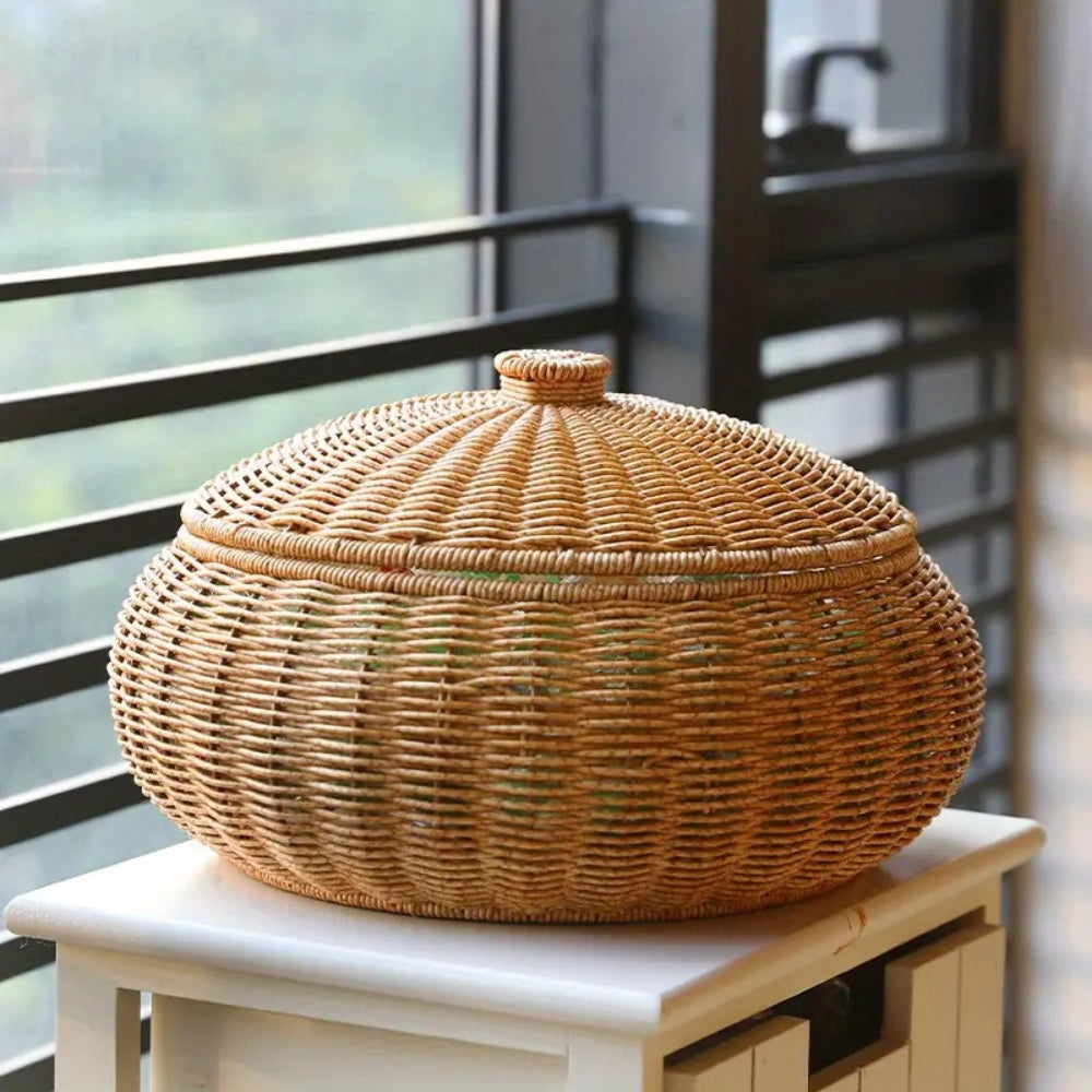 Dome Wicker Storage Basket - Handcrafted Rattan with Secure Lid