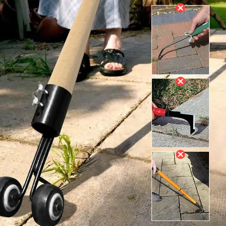 Twin-Wheel Patio Crack Weeder for Brick Pavers, Walkways & Garden Edging – Iron Scraper Tool Head for Standard Handle