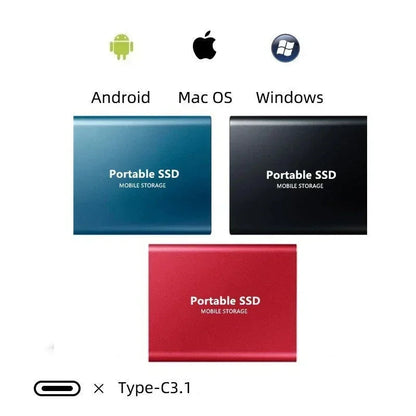 Portable External SSD Drive High-Speed USB-C Storage for Laptops PCs Mac Backup Fast Data Transfer Shock-Resistant Compact Design