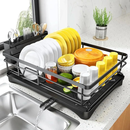 Two-Tier Dish Rack with Drain Board for Countertop Organization and Drying Space