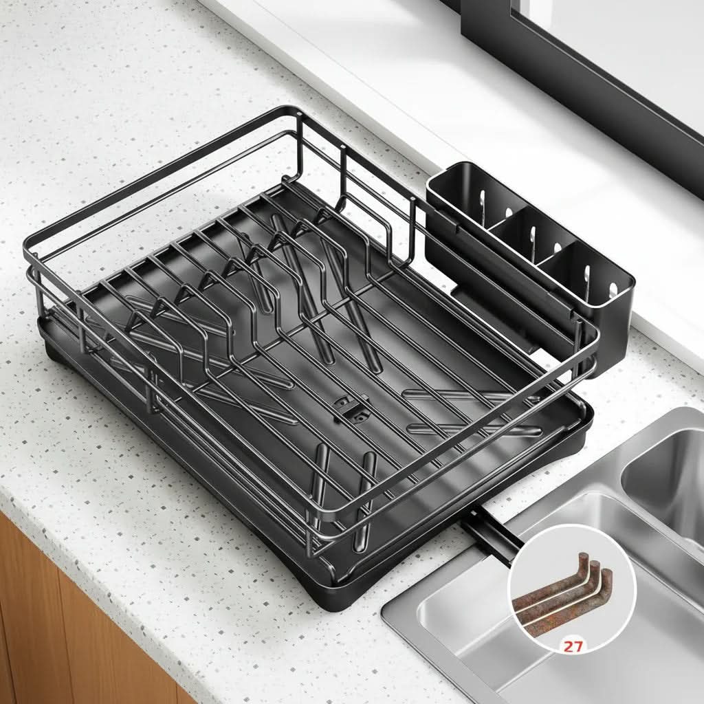 Two-Tier Dish Rack with Drain Board for Countertop Organization and Drying Space