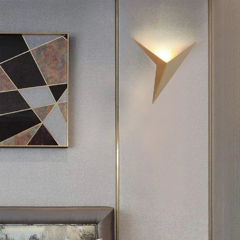 Triangular Iron Wall Sconce with Built-In LED Light for Bedrooms, Hallways & Living Rooms — Geometric Fixture in Black White or Gold for Mod