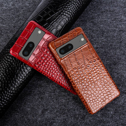 Genuine Leather Phone Case for Google Pixel – Textured Crocodile Grain Design with Raised Edges & Camera Protection