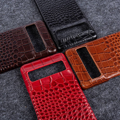 Genuine Leather Phone Case for Google Pixel – Textured Crocodile Grain Design with Raised Edges & Camera Protection