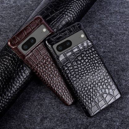 Genuine Leather Phone Case for Google Pixel – Textured Crocodile Grain Design with Raised Edges & Camera Protection
