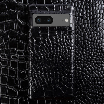 Genuine Leather Phone Case for Google Pixel – Textured Crocodile Grain Design with Raised Edges & Camera Protection