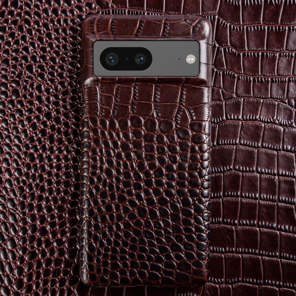 Genuine Leather Phone Case for Google Pixel – Textured Crocodile Grain Design with Raised Edges & Camera Protection
