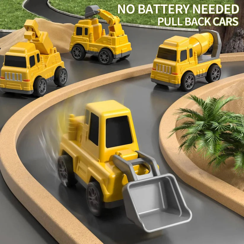 Construction Carrier Truck Playset with 5 Vehicles – Lights & Sounds, Push-and-Go Action, Detachable Cab for Kids