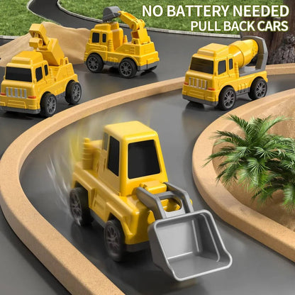 Construction Carrier Truck Playset with 5 Vehicles – Lights & Sounds, Push-and-Go Action, Detachable Cab for Kids