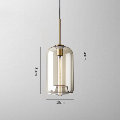 Amber Glass Pendant Light Fixture with Adjustable Cable for Kitchen Island Dining Room Bedroom Modern Hanging Ceiling Lamp Iron Frame