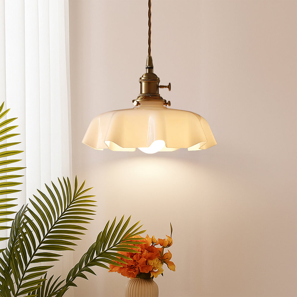 Overhead Fixture with Cream Glass Shade and Brass Hardware 10 Inches Diameter for Kitchen Island Dining Table Breakfast Bar Adjustable 39 In