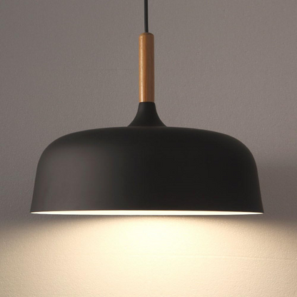 Hanging Ceiling Fixture Metal Wood 12.6 Inch Black Island Dining Kitchen Minimalist Modern Japandi Style Overhead Drop Lamp E27 Socket