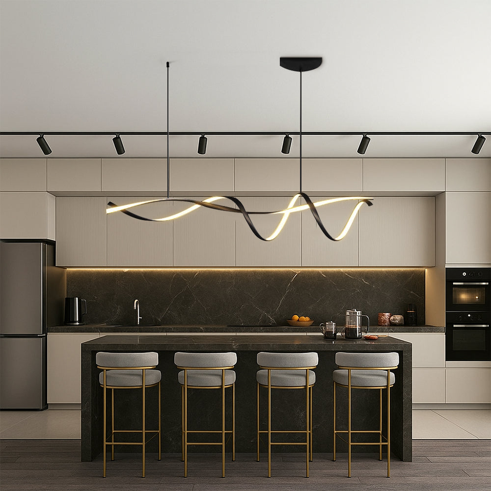 Hanging Linear LED Island Light Black Alloy Adjustable Cable 39-59 Inches for Kitchen Counter Dining Table Modern Minimalist Ceiling Fixture
