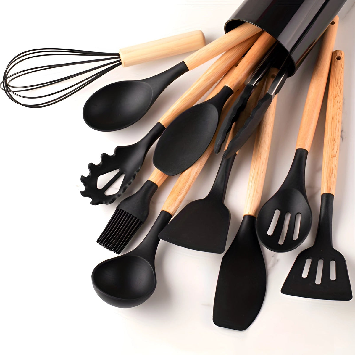 Eco-Friendly Kitchenware Set | 12-Piece Silicone Utensils with Bamboo Handles for Stylish Cooking