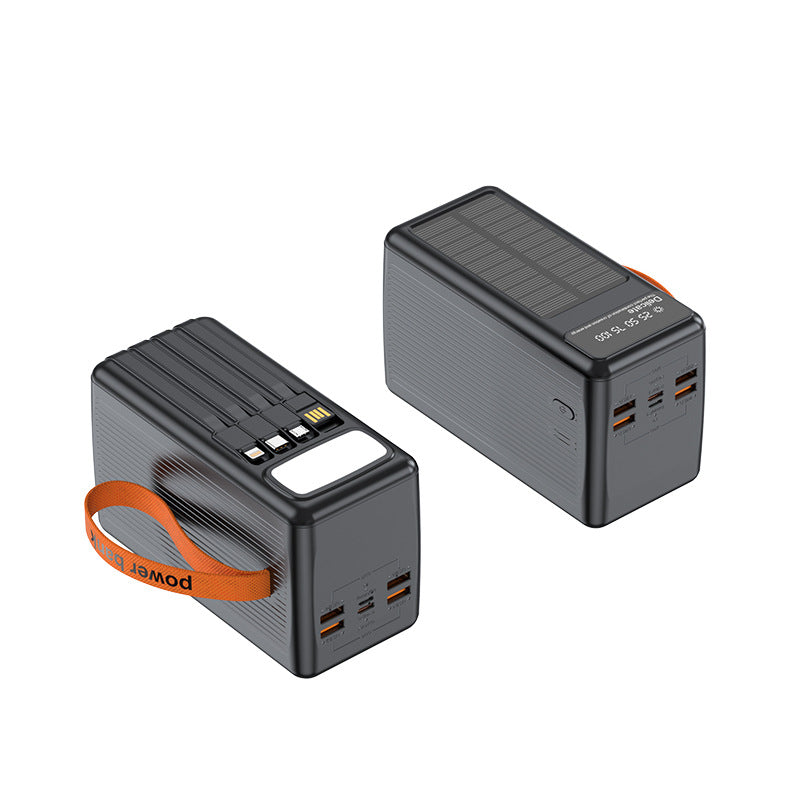EcoCharge | Solar Power Bank with Integrated Cables & Digital Display | Portable Energy Solution for All Devices