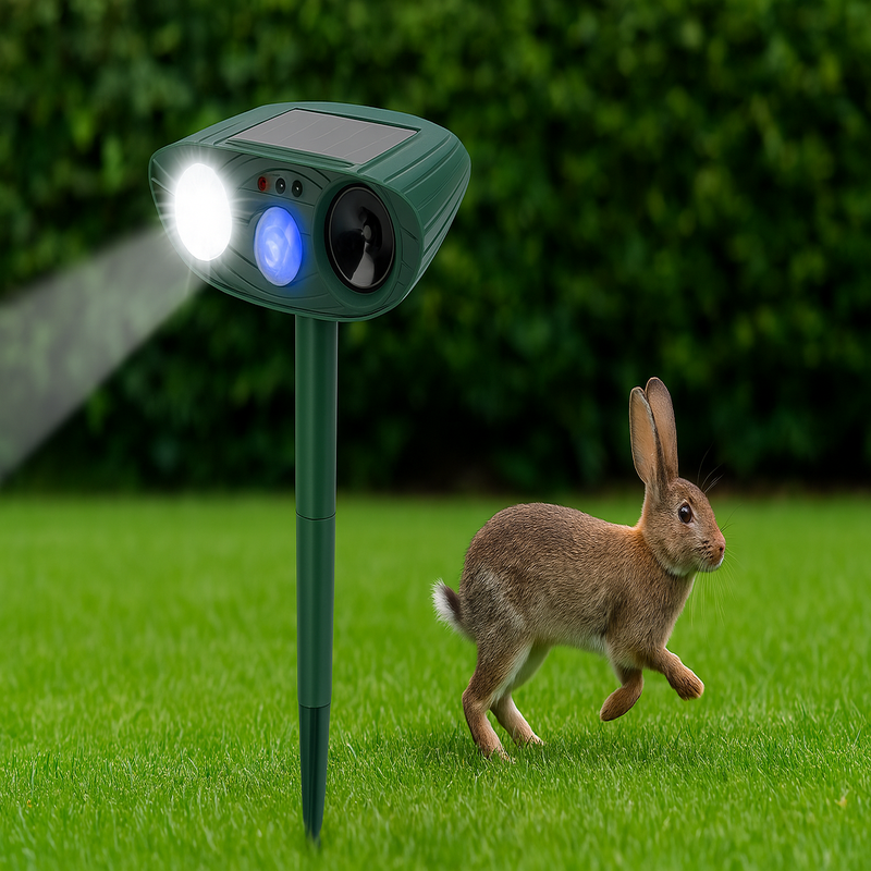 EcoGuard | Solar Powered Ultrasonic Rabbit Repeller with Flashing Lights | Effective Pest Control for Gardens
