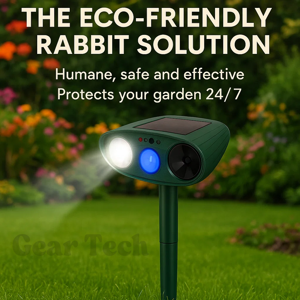 EcoGuard | Solar Powered Ultrasonic Rabbit Repeller with Flashing Lights | Effective Pest Control for Gardens