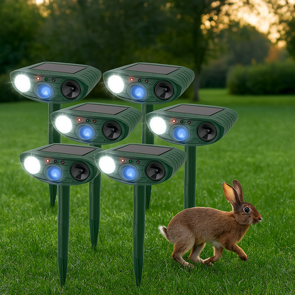 EcoGuard | Solar Powered Ultrasonic Rabbit Repeller with Flashing Lights | Effective Pest Control for Gardens