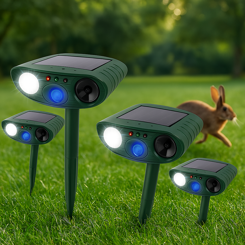 EcoGuard | Solar Powered Ultrasonic Rabbit Repeller with Flashing Lights | Effective Pest Control for Gardens