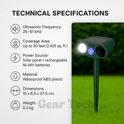 EcoGuard | Solar Powered Ultrasonic Rabbit Repeller with Flashing Lights | Effective Pest Control for Gardens