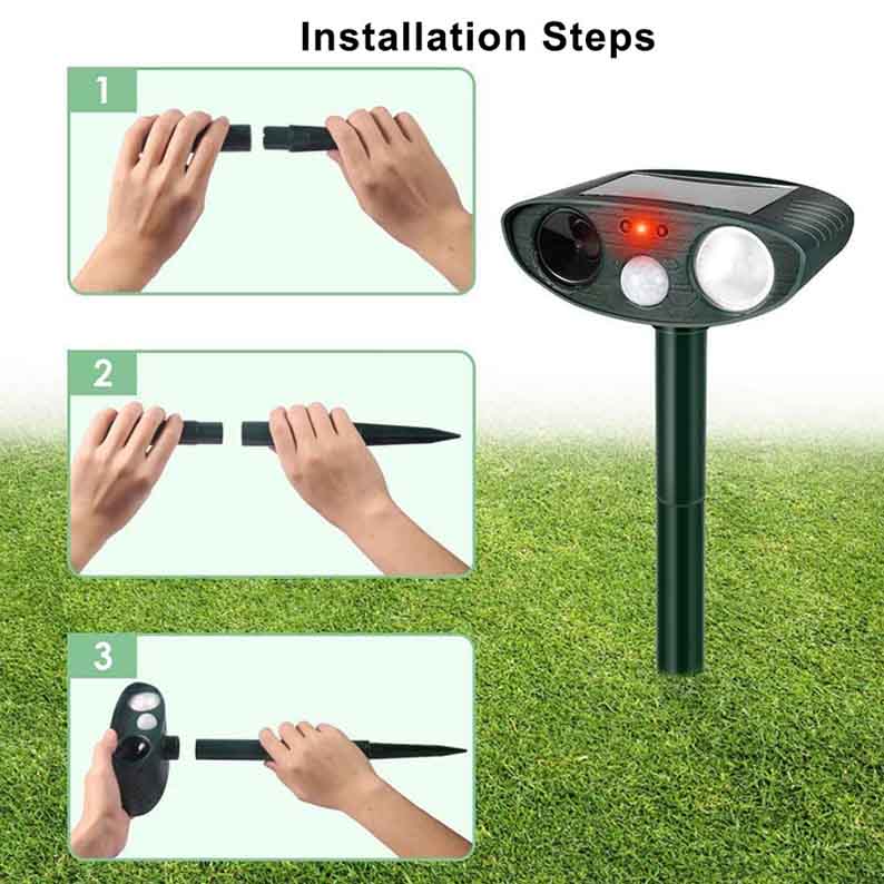 EcoGuard | Solar Powered Ultrasonic Rabbit Repeller with Flashing Lights | Effective Pest Control for Gardens