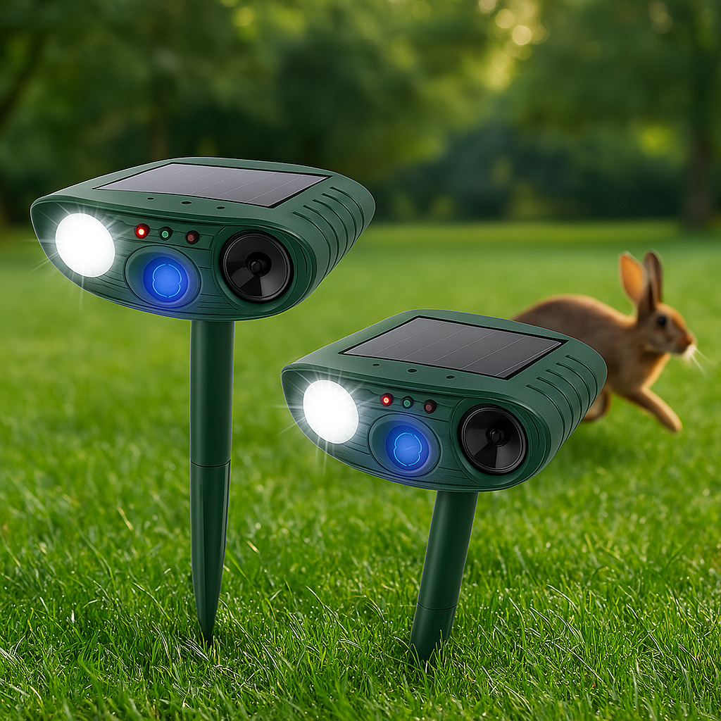 EcoGuard | Solar Powered Ultrasonic Rabbit Repeller with Flashing Lights | Effective Pest Control for Gardens