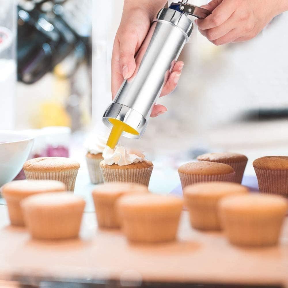 Cookie Press with 20 Shapes and 4 Nozzles Stainless Steel Dough Dispenser for Uniform Homemade Cookies Spritz Maker with Ergonomic Grip for