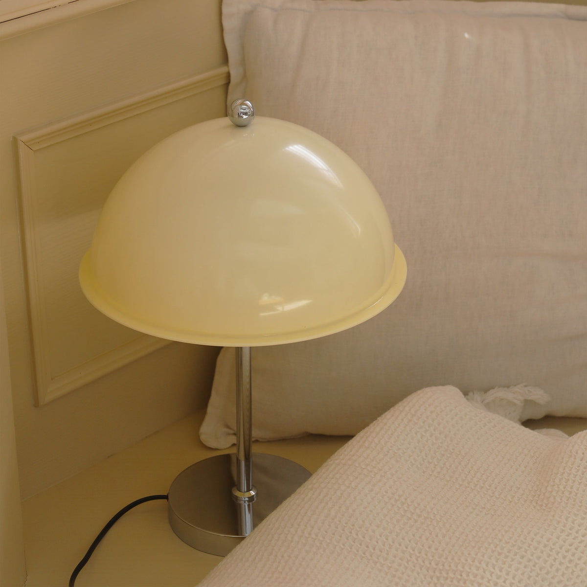 Bedside Reading Light with Acrylic Shade – Silver Metal Frame – 12 in Diameter – Modern Desk Accent for Bedroom, Office & Living Room