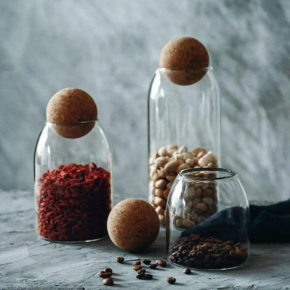 Glass Food Storage Jar Trio with Cork Lids for Kitchen Pantry Organization Dry Goods Flour Sugar Coffee Tea Spices