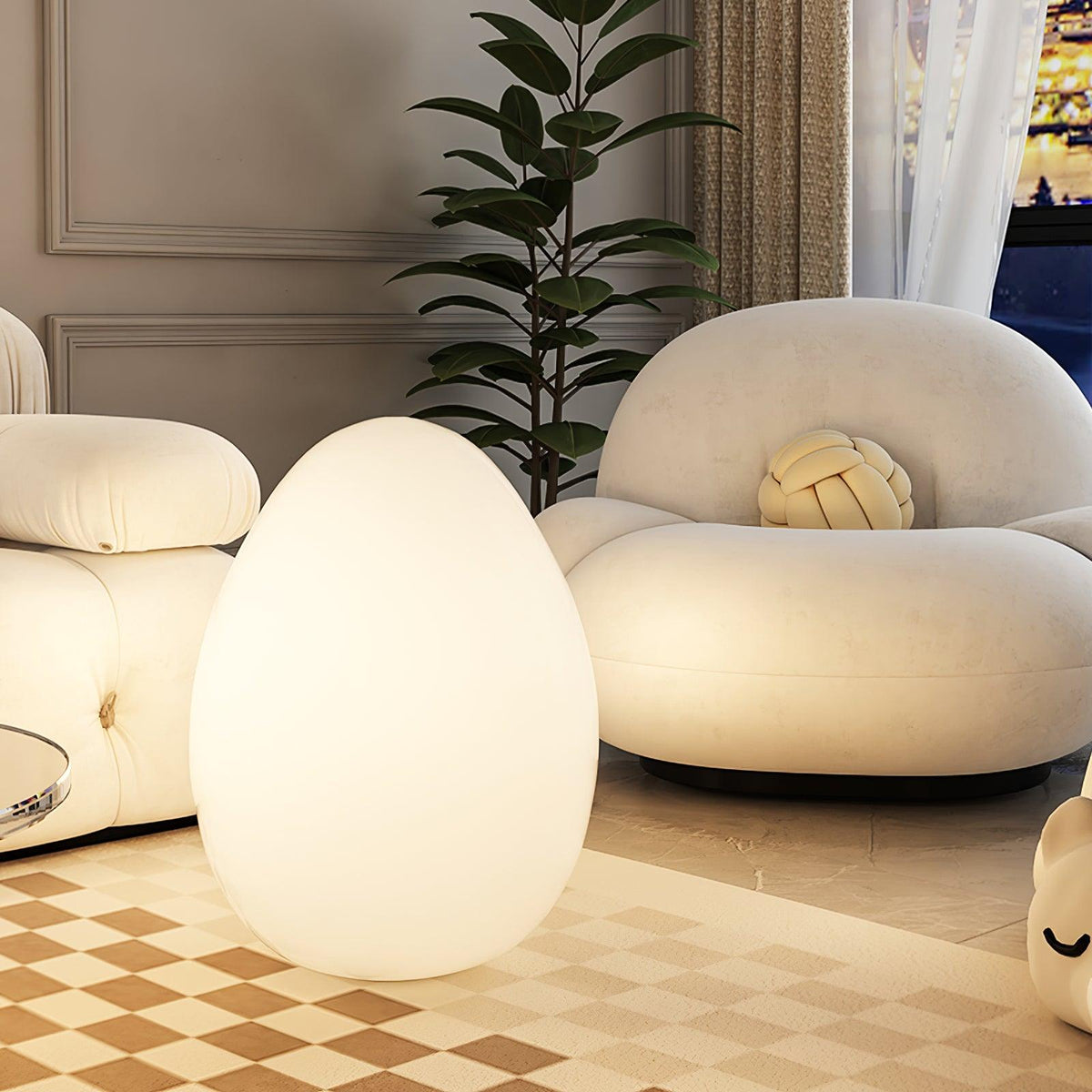 Lampe d'ambiance LED en forme d'œuf, 30 cm, abat-jour en polyéthylène blanc, 3 modes d'éclairage, lampe d'appoint sans fil et rechargeable pour intérieur et extérieur, salon et terrasse