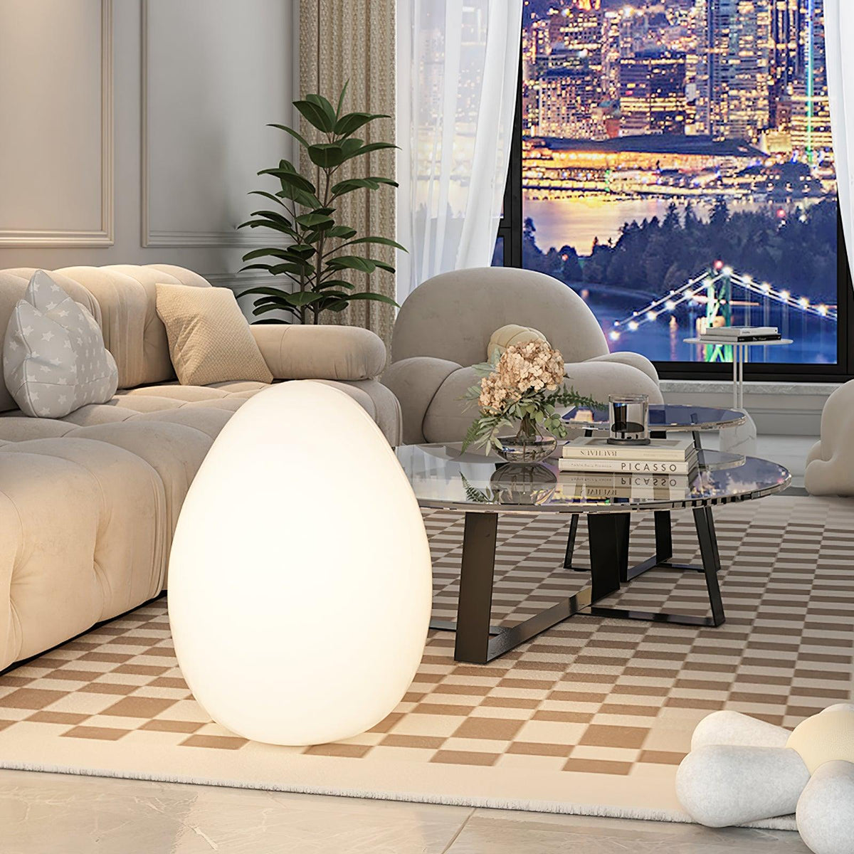 Lampe d'ambiance LED en forme d'œuf, 30 cm, abat-jour en polyéthylène blanc, 3 modes d'éclairage, lampe d'appoint sans fil et rechargeable pour intérieur et extérieur, salon et terrasse