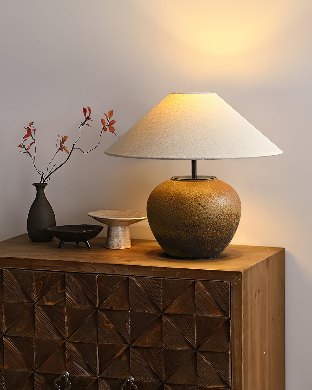 Handcrafted Ceramic Bedside Lamp 16x15 inches White Ambient Light for Bedroom Nightstand Reading Corner Living Room Side Table Desk Accent M