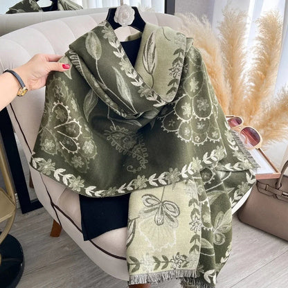 Elara Shawl Scarf - Double-Sided Floral Microfiber, Warm and Stylish
