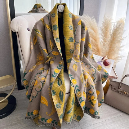 Elara Shawl Scarf - Double-Sided Floral Microfiber, Warm and Stylish