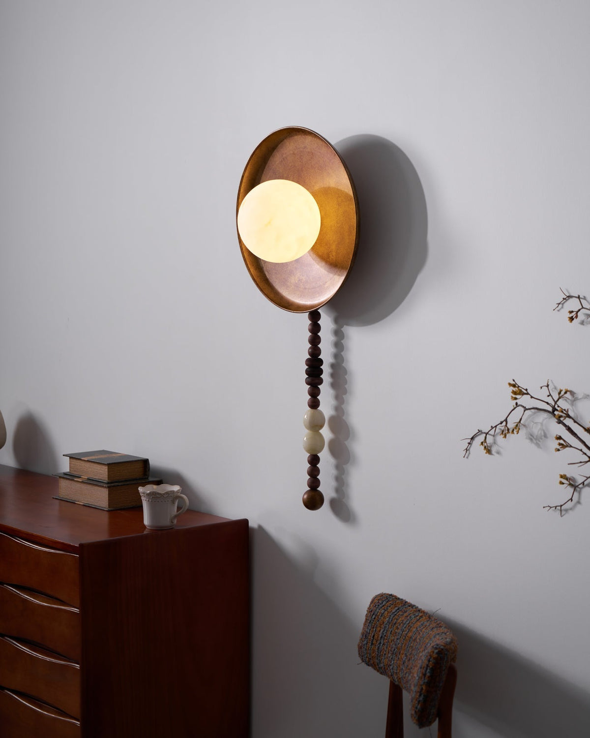 Handcrafted Glass Sconce with Bronze Metalwork and Wood Accents for Cozy Bedroom Hallway Living Room Ambient Fixture 10-Inch or 16-Inch Shad