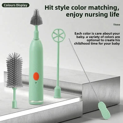 SPINCLEAN – Electric bottle brush set with 360° rotating silicone cleaning power