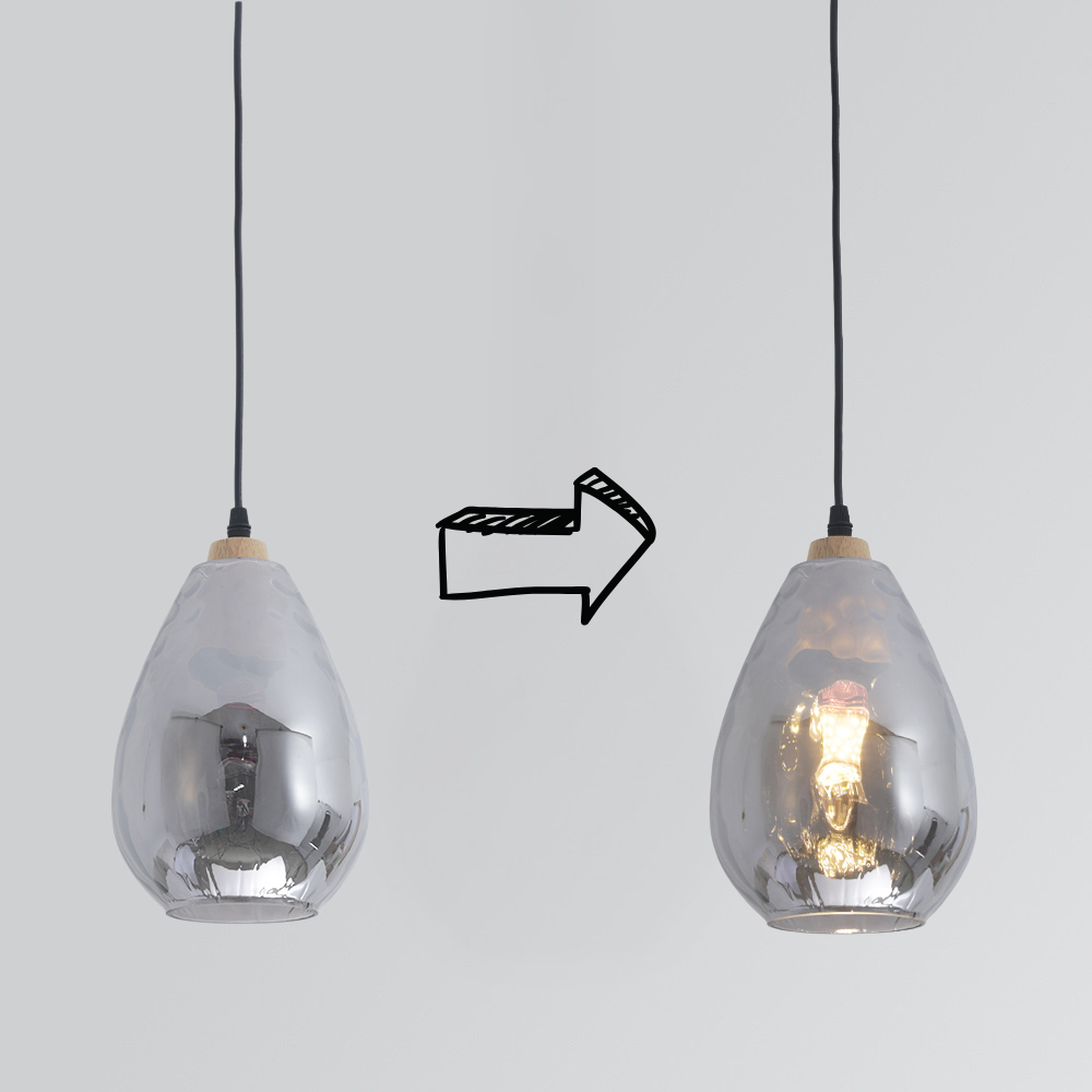 Glass & Wood Drop Ceiling Fixture with Adjustable Cord for Kitchen Island, Dining Room & Living Area | Hardwired E26 Socket | Indoor Overhea