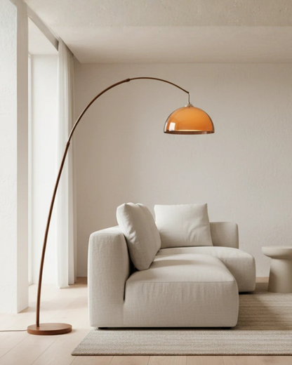 Lampadaire arc élégant | Design moderne avec abat-jour dôme chaleureux pour une ambiance cosy
