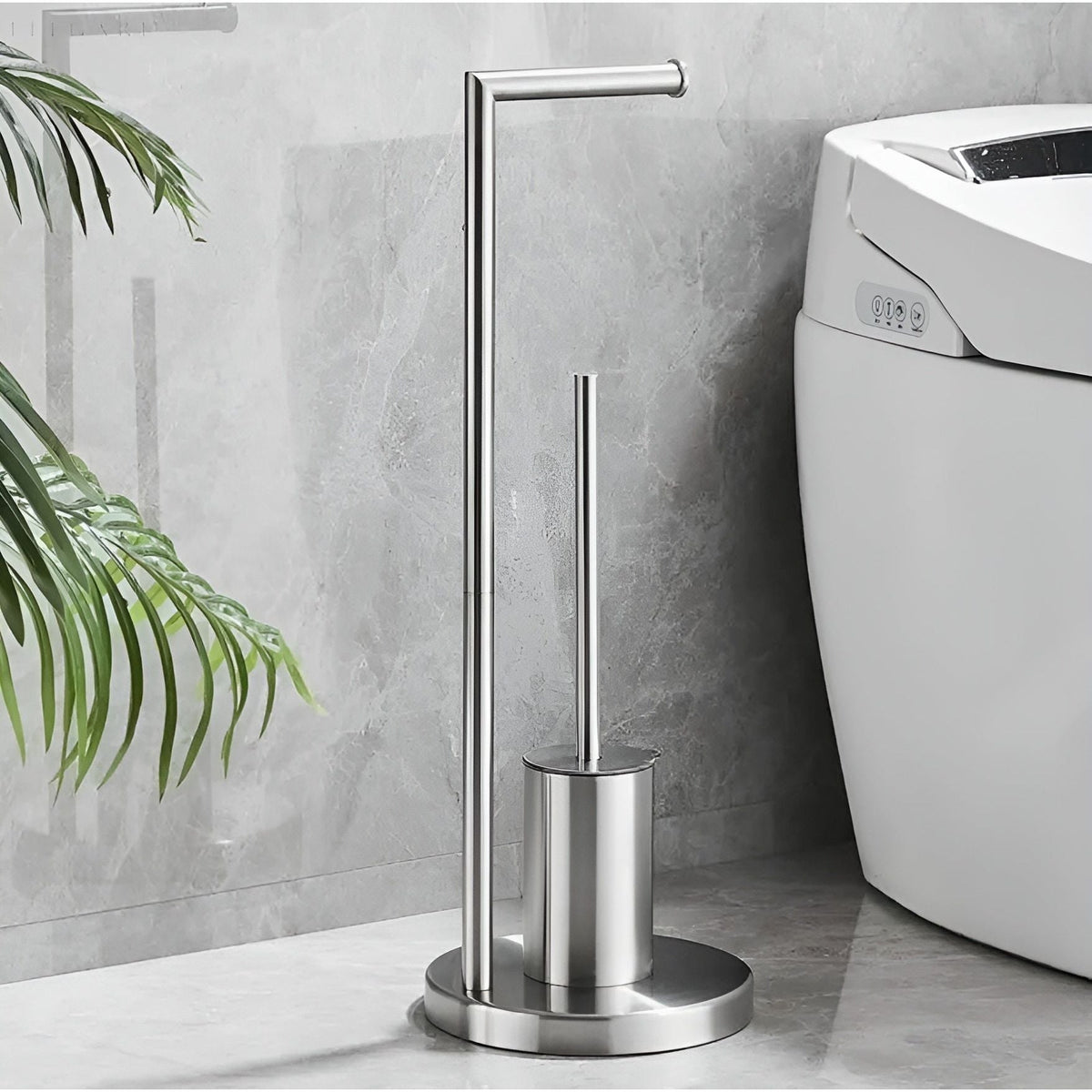 Porte-papier toilette avec brosse, porte-papier toilette sur pied, porte-brosse WC, organisateur de salle de bain gain de place