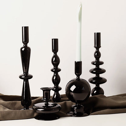 Élégants bougeoirs en verre noir pour bougies chandelles - Décoration d'intérieur sophistiquée et bougeoirs uniques