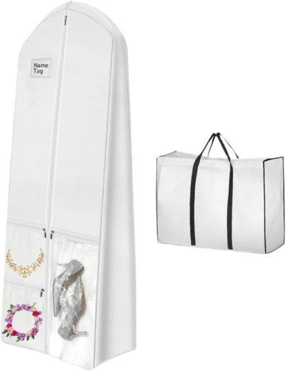 Housse à vêtements pour le voyage, housse pour robe de mariée extra large avec poches zippées, housse de protection imperméable pour robe de mariée