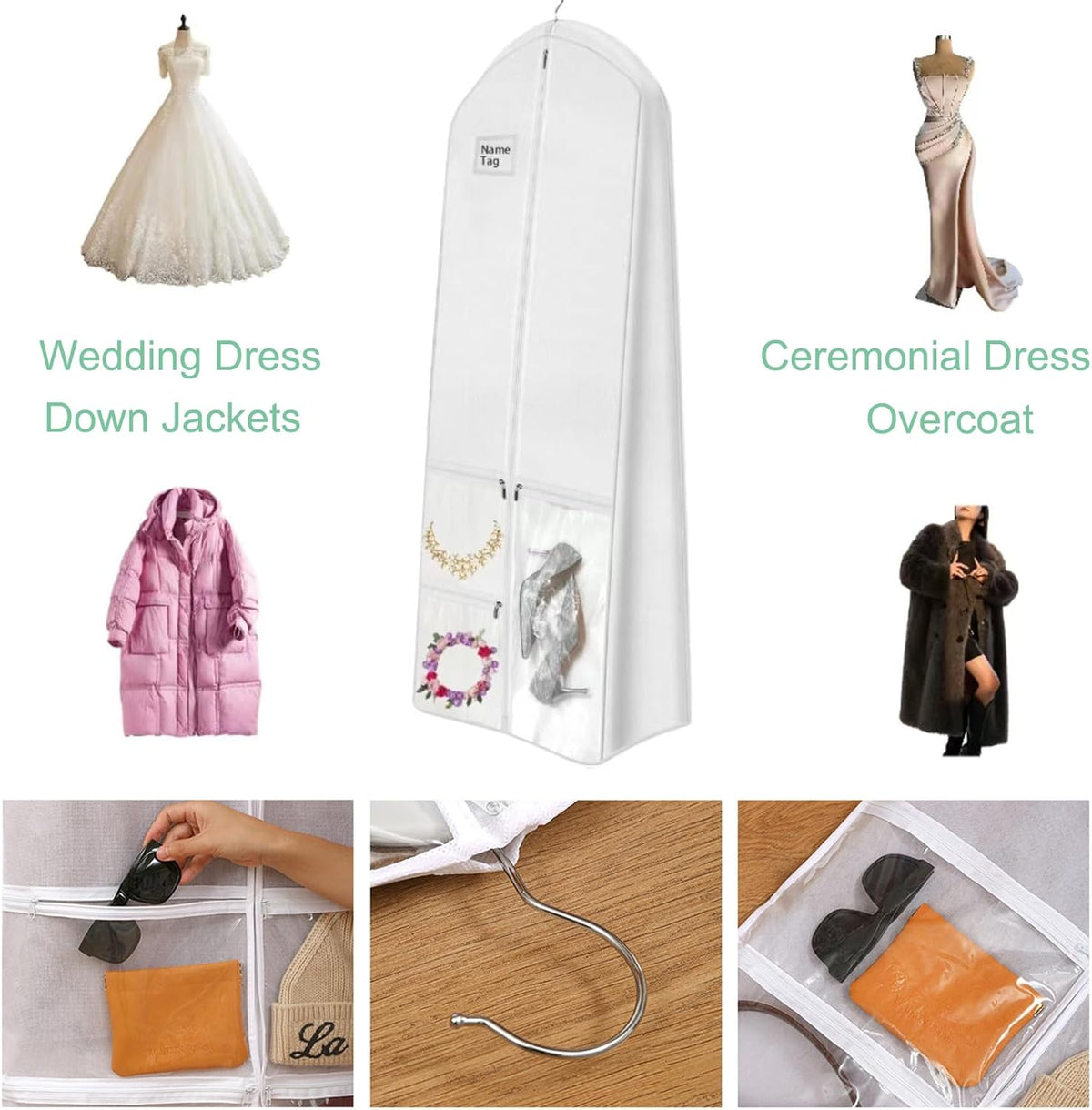 Housse à vêtements pour le voyage, housse pour robe de mariée extra large avec poches zippées, housse de protection imperméable pour robe de mariée