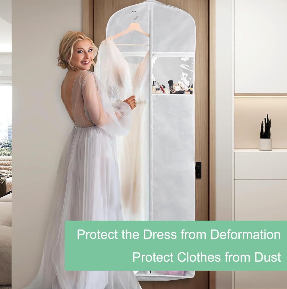Housse à vêtements pour le voyage, housse pour robe de mariée extra large avec poches zippées, housse de protection imperméable pour robe de mariée