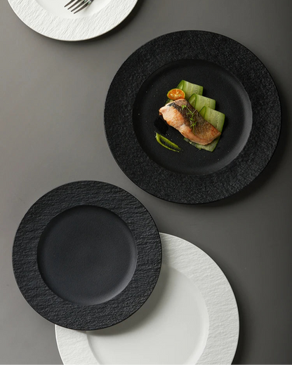 Elegant Ceramic Dinner Plate | Textured Rim Stoneware Dinnerware for Stylish Dining