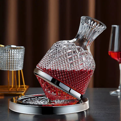 Elegant Crystal Wine Decanter | 360° Rotating Design for Enhanced Aeration
