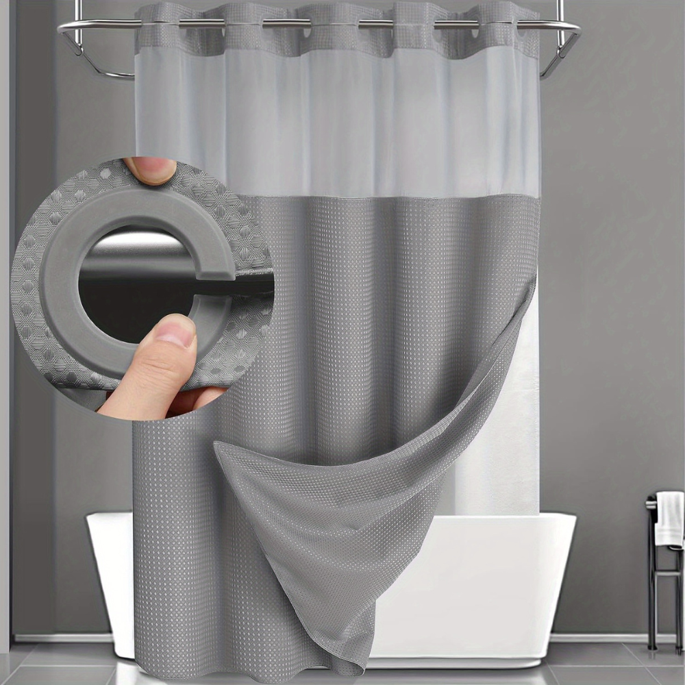 Elegant Double Layer Shower Curtain Set with Waffle Texture & Snap-On Liner for Modern Bathrooms